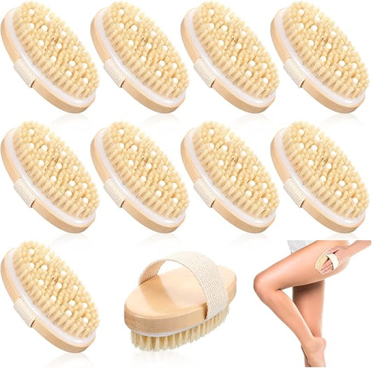 10 Pcs Dry Brushes for Body Dry Brushing, Exfoliating Bath Brushes Massage Body Scrub Brush for Skin Renewal, Cellulite Reduction, Lymphatic Drainage, Blood Circulation Improvement