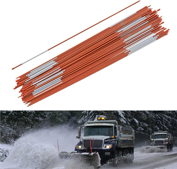 50-Pack 48Inch Driveway Markers Snow Stakes 5/16Inch Diameter Orange Reflective Markers Fiberglass Poles with Reflective Tape for Easy Visibility at Night