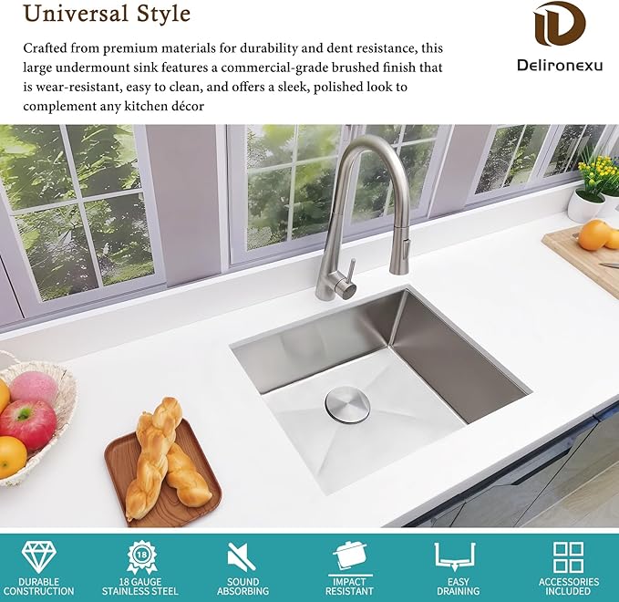 16 Inch Bar Sink Undermount – Delironexu 18 Gauge Stainless Steel Small Kitchen Sink, 16"x18"x8" Small Bar Sinks, Wet bar sink with Brushed Finish for Outdoor, RV, and Prep Use