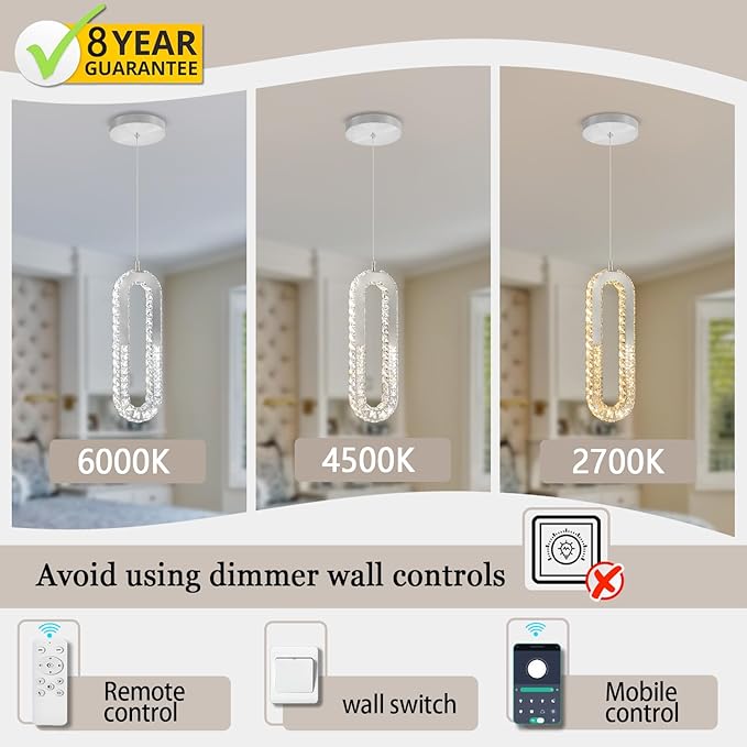 1-Ring Chandelier Silver Modern Pendant Lighting LED Dimmable Hanging Crystal Chandelier for Kitchen Island Foyer Lobby Living Room Staircaes