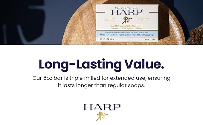 HARP pH-Balanced (5.0-6.0) Body Wash Bar. 100% Syndet. Protects Moisture Barrier For Sensitive, Dry or Irritated skin. + Shea Butter/Borage Oil. Non-Comedogenic. FRESH SPORT FRAGRANCE