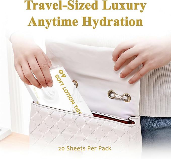Facial Tissues with Lotion, 20-Pack Ultra Soft 6-Ply,Travel Size Multipack Pocket Tissue, Hypoallergenic for Sensitive Skin and Babies, On-The-Go for Car, Purse, Office (20 Count-Pack of 20)