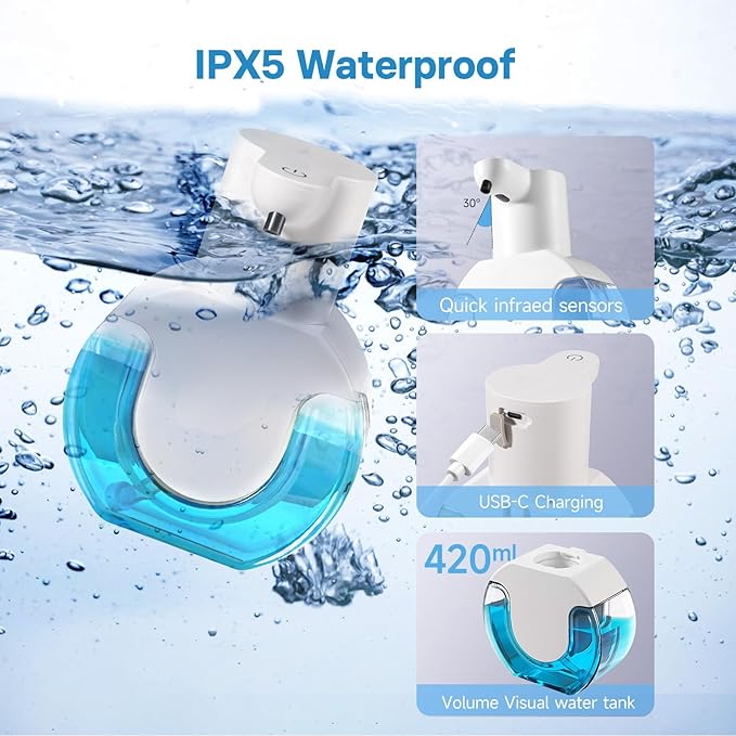 2 Pack Automatic Foaming Soap Dispenser 14.2oz/420ML Touchless Automatic Foaming Soap Dispenser,Rechargeabled Wall Mounted Smart Soap Dispenser for Bathroom Kitchen