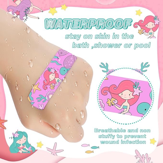 Patelai 300 Pieces Kids Bandages Bulk 10 Styles Children's Adhesive Flexible Colorful Cute Cartoon Bandages Waterproof Breathable Stickers Protection Care Cuts for Girls Boys(Unicorn)