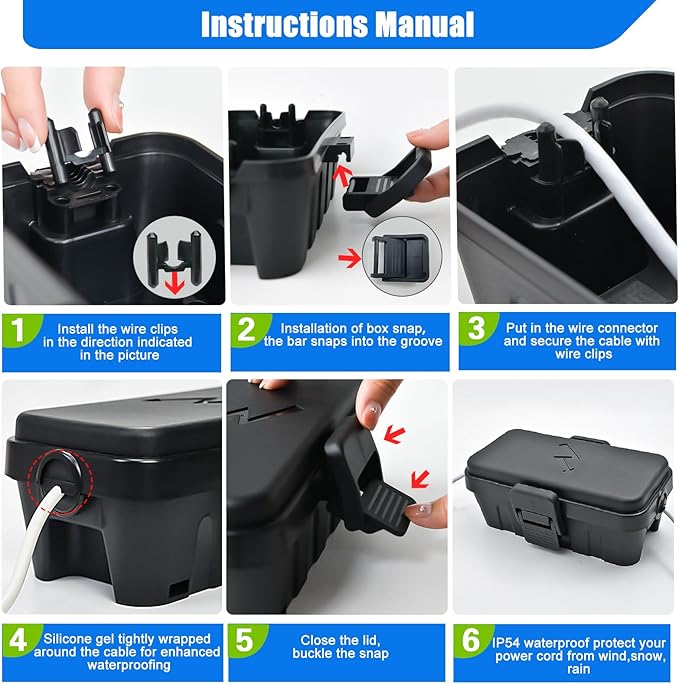 Hrensaw 3PCS Small Weatherproof Electrical Connection Box(Inner 5.5x3x2.2inch),Outdoor Electrical Box,Waterproof Extension Cord Covers for Plug, Extension Cables, Holiday Lights,Black