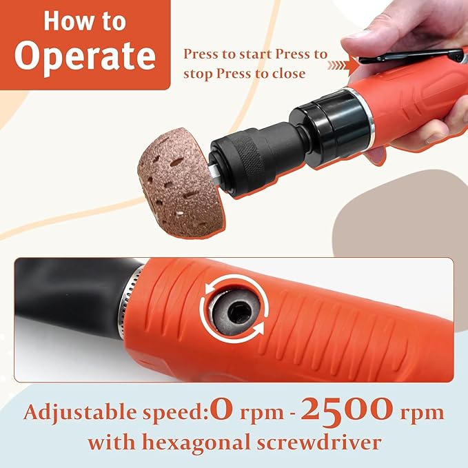 Low-Speed Pneumatic Air Tire Buffer Kit (2500RPM) – Tungsten Alloy Grinding Wheels, Patch Roller & Inner Liner Scraper for Rubber Surface Preparation and Tire Maintenance