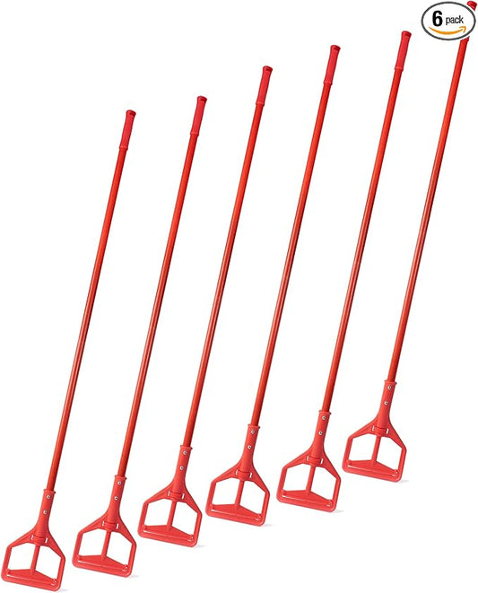 Matthew Heavy Duty Screw Clamp Mop Handle 60 inch Fiberglass Mop Stick,Commercial Mop Head Replacement Holder for Floor Cleaning,Quick Change for Wet Mop Handles w/Roller - 6Pack Red