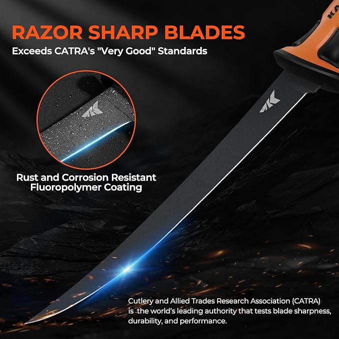 KastKing Ultimate Angler 9" Fillet Knife, Razor Sharp Corrosion-resistant Vanadium Stainless Steel Blade, Fishing Knife Includes Sheath with Sharpener & Line Cutter, EnduraGrip Ergonomic Handle