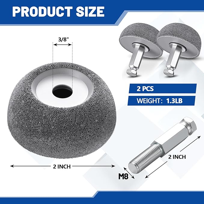 Moxweyeni 2 Set Buffing Wheel for Tire Repair Tire Buffer Tool, 2" Diameter with 3/8" Bore, Include Hexagon Adapter and Balance Wheel, Grinding Head Tools for Safer Repairs