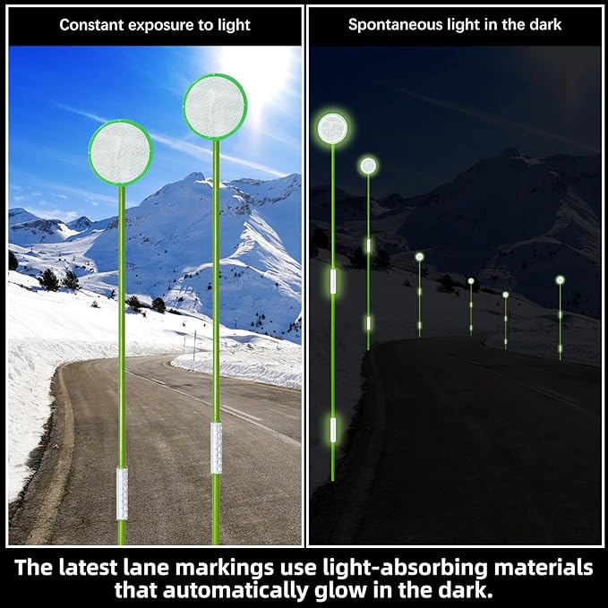 12Pcs Driveway Markers - Glow-in-The-Dark Lane Recognition Reflectors, 49.5Inch Fiberglass Pole Double Sided Reflectors for Driveway, Reflective Markers for Snow Plowing