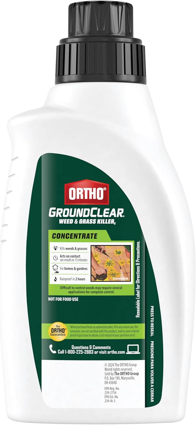 Ortho GroundClear Weed and Grass Killer2 Concentrate, Kills Dandelions, Chickweed, Crabgrass, Moss and More in Patios and Landscapes, OMRI Listed, 32 fl. oz.