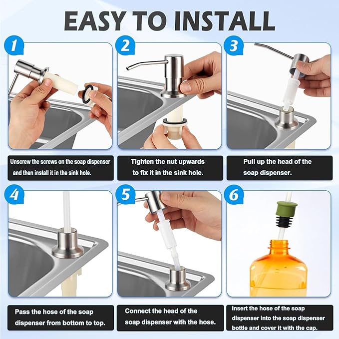 Soap Dispenser for Kitchen Sink,Stainless Steel Countertop Dish Soap Dispenser Pump with 47" Extension Tube