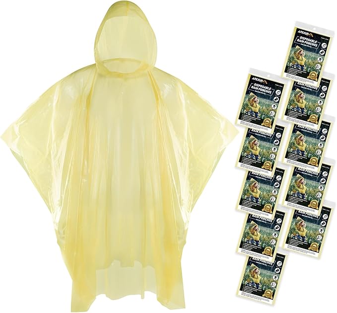 APEXUP Disposable Rain Ponchos for Adults, Emergency Rain Poncho for Camping Hiking Travelling