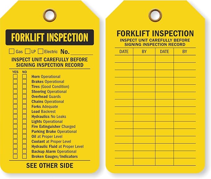 SmartSign 2 Sided Forklift Inspection Tag | 3.375" x 5.875" Plastic, Pack of 100, Made in USA