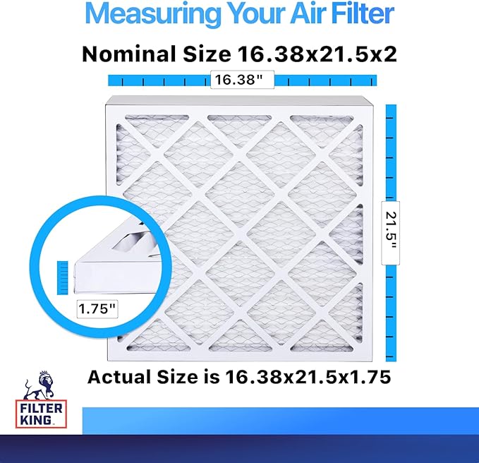 Filter King 16.38x21.5x2 Air Filter | 12-PACK | MERV 8 HVAC Pleated A/C Furnace Filters | MADE IN USA | Actual Size: 16.38 x 21.5 x 1.75"