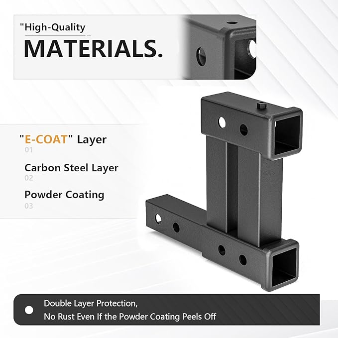 Dual Hitch Extender, 2 Inch Hitch Extension, Drop-Rise Tow Trailer Hitch Adapter, 4000 LBS Capacity Double Receiver Extender Fits Standard 2" Class III & IV Receivers for Cargo Carrier Bike