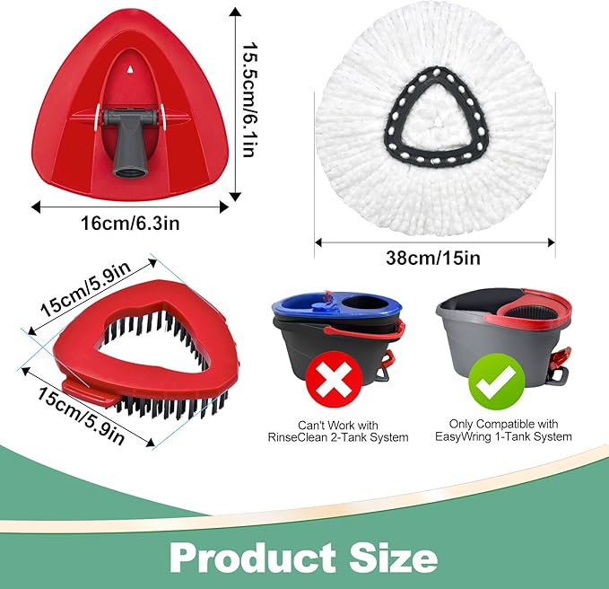 Mop Heads Replacements for Ocedar, Spin Microfiber Mop Replace Head for O-Cedar EasyWring 1 Tank System Mop Refills, Include 3 Pack Mop Heads, 1 Scrub Brush & 1 Base Combo