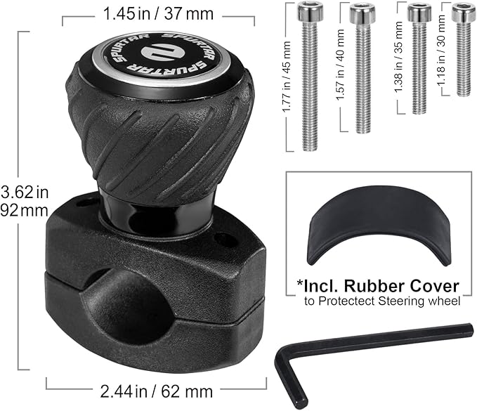 Spurtar Steering Wheel Knob Spinner, 2Pack Universal Car Suicide Knob Power Handle Spinner Fit for Cars, Truck, Forklift, Mower, Tractor, Boat, Golf Cart – Black