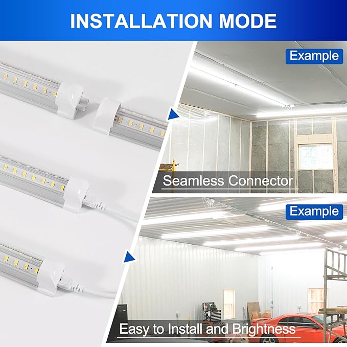 Led Shop Lights, 4FT LED Light 50W 6500K 7000LM Daylight,Led Garage Light,Linkable Clear Cover Integrated V-Shape for Garage Warehouse Workbench Workshop(4-Pack)