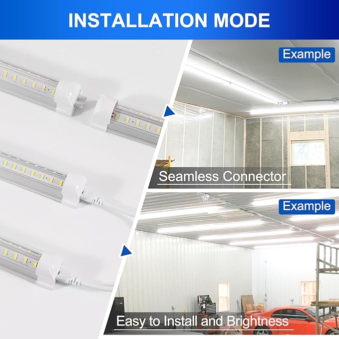 Led Shop Lights,4FT LED Light 50W 6500K 7000LM Led Daylight,Garage Light Linkable Clear Cover Integrated V-Shape for Garage Warehouse Workbench Workshop(10-Pack)