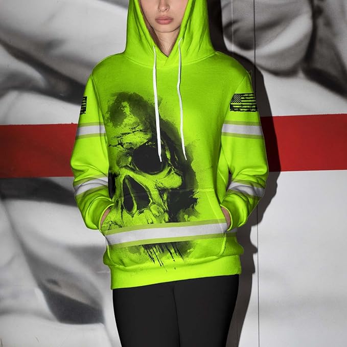 Color US Flag High Visibility Hoodie for Men Women Reflective Tapes Safety Workwear for Worker Runner Patriotic