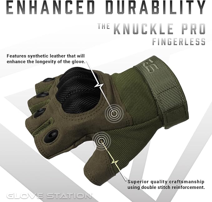 Glove Station- Fingerless Knuckle Tactical Gloves for Men - Motorcycle Gloves for Tactical Shooting, Airsoft, Hunting, Police Work and Hiking