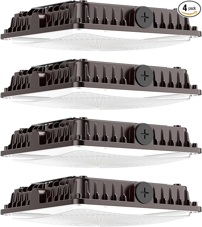 100W LED Canopy Lights 4Pack, Selectable Wattage 100/80/60W 3CCT 3000/4000/5000K, IP65 ETL Listed Commercial Canopy Lights for Gas Station Warehouse Garage Shop