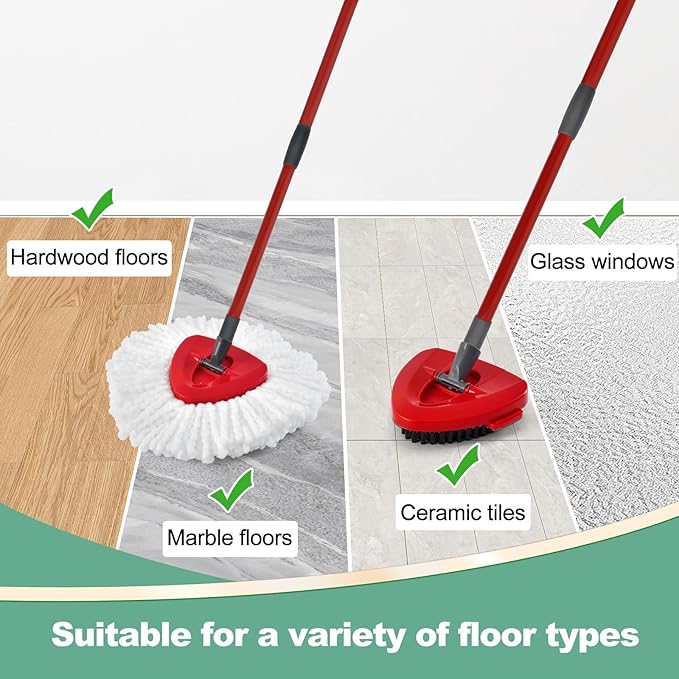 Mop Heads Replacements for Ocedar, Spin Microfiber Mop Replace Head for O-Cedar EasyWring 1 Tank System Mop Refills, Include 3 Pack Mop Heads, 1 Scrub Brush & 1 Base Combo
