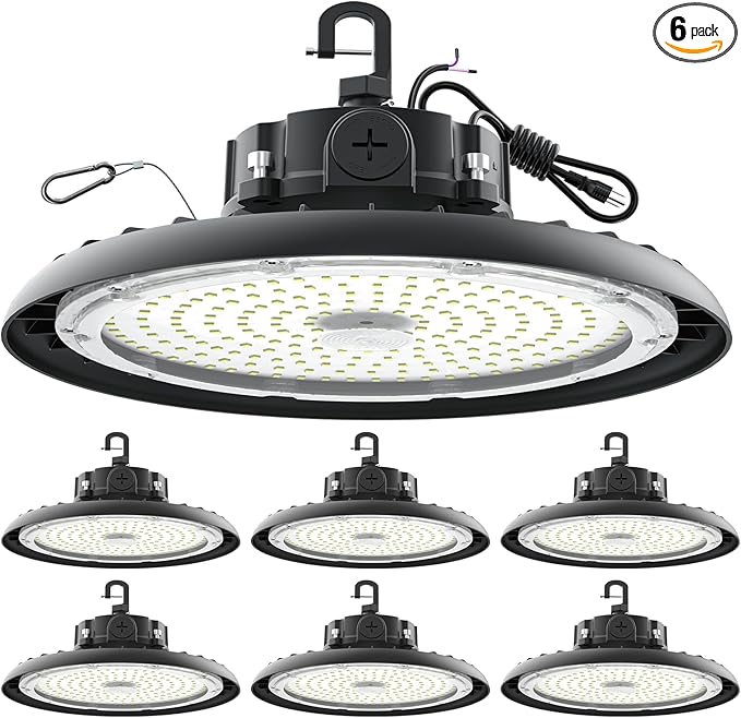 High Bay Lights LED UFO Light 240W LED Shop Lights 6000K IP65 Commercial Bay Lighting Fixture 43200 LM Super Bright, 5ft Cable Plug & Play for Warehouse Factory Garage Workshop Barn 6 Pack