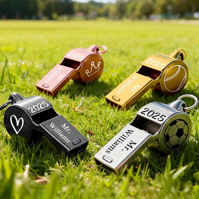 Personalized Coach Whistle with Lanyard – Custom Engraved Stainless Steel Sports Whistle with Name, Basketball Soccer Loud Referee Whistle, Customized Gift for Coaches, Teachers & Sports Fans