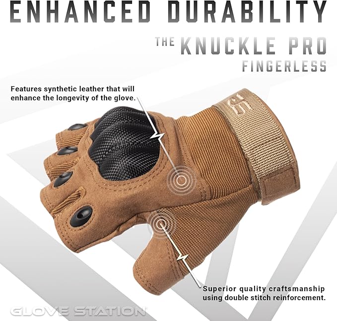 Glove Station- Fingerless Knuckle Tactical Gloves for Men - Motorcycle Gloves for Tactical Shooting, Airsoft, Hunting, Police Work and Hiking