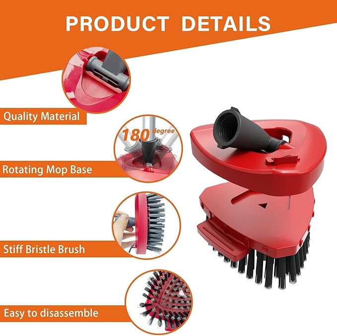 Small Spin Mop Replace Head Base + Scrub Brush for O Cedar 2-Tank RinseClean,1 Mop Scrubber Brush and Mop Base Combo Set,Great for Kitchen, Deck, Bathroom and Shower Floor Scrubber