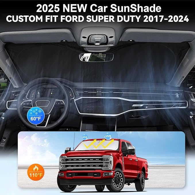 Sunshade for Ford F350 Windshield Sun Shade for Ford Super Duty F250 F450 F550 2017 2018-2024 2025 F-450 F-550 2Door 4Door Pickup Truck Accessories Front Window Shield Windshield Cover UV Sun Visor