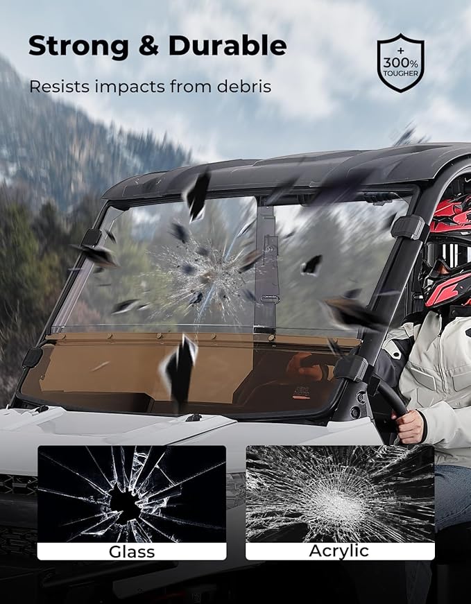 KEMIMOTO 2-IN-1 Front Windshield Full to Half Compatible with Ranger 1000 /XP/Crew 2017-2025, Anti-glare UV-Proof Scratch-Resistant Compatible with Polaris Ranger 900 570 2013-2019 Accessories