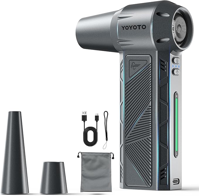 Compressed Air Duster, 300000RPM Powerful Electric Air Duster Rechargeable with LED Light and Brushless Motor, 4-Gear Cordless Mini Air Blower for Keyboard, Computers, Car, Outdoors (Silver Gray)