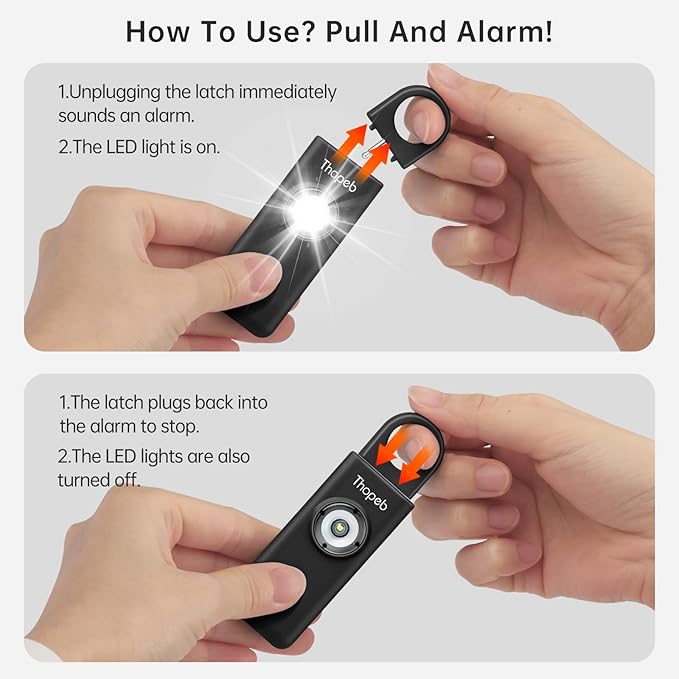 Thopeb® Personal Safety Alarm for Women – 130dB Loud Emergency Siren & SOS Strobe LED Light – Self Defense Keychain, College Dorm Room Essentials for Girls (Charcoal Black)