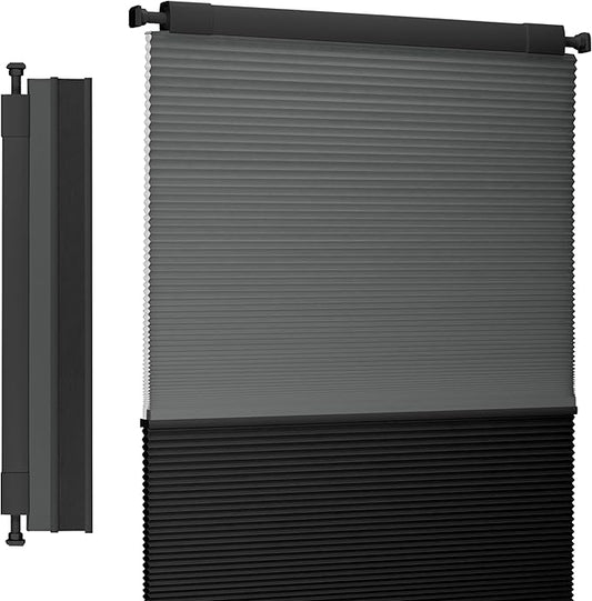 Boolegon Day and Night Cellular Shades No Tools No Drill Blinds for Window Cordless Easy to Install Honeycomb Shades Blackout&Filter Light Window Shades for Office Home, Black, Custom Size