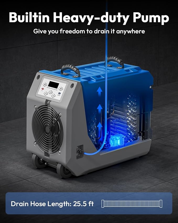 LUKO 180 Pint Commercial Dehumidifier with Pump & Drain, Rotational Molded Portable Industrial Dehumidifier for Basement and Spaces up to 7500 sq ft