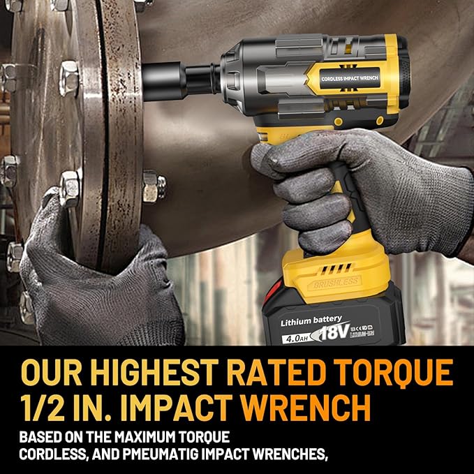 1000Nm(738ft-lbs) Cordless Impact Wrench 1/2 inch, High Torque Brushless Impact Gun w/Two 4.0AH Battery, with Storage Case, Electric Impact Wrench for Car Truck, RV/Mower