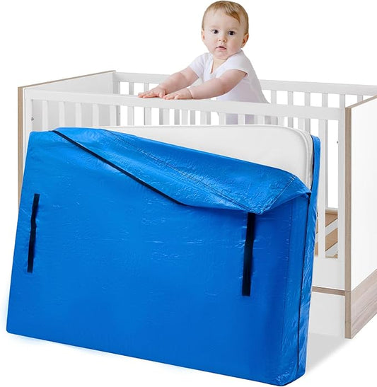 Mattress Bags for Moving, BETU Mattress Protector Waterproof Mattress Cover Crib Size Storage Bags with 8 Heavy-Duty Handles and Zipper for Bed Extra Thick Large Reusable (52"x28"x6.5" Blue)