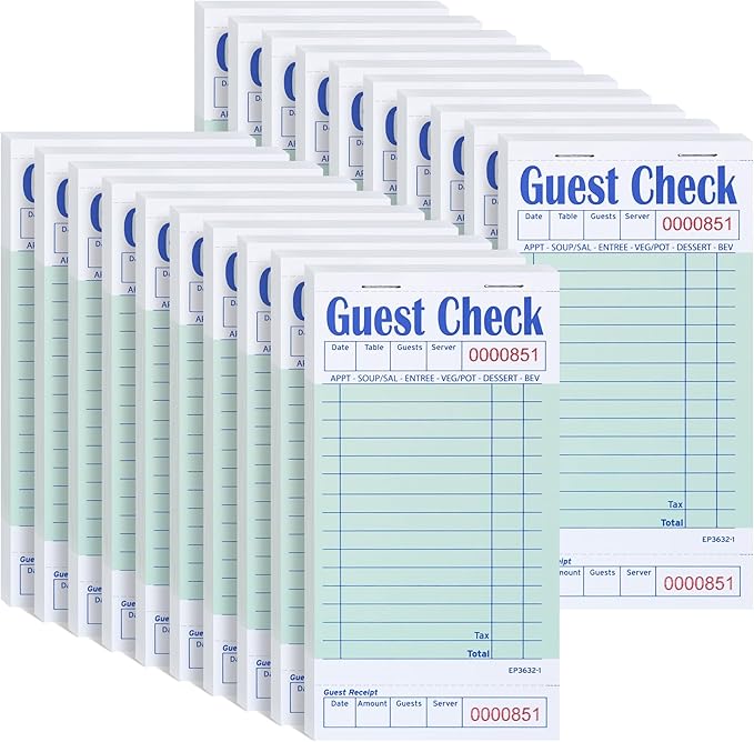 DGBDPACK Guest Checks Server Note Pads, 1000 Total Waitress Notepad for Restaurants (20 Books)