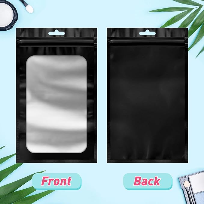 Funfery 300 Pack Smell Proof Resealable Bags for Food Storage,Mylar Clear Bags 4.7x7.9 Black Packaging Bag- Edibles,Odorless Scent Proof Bag for Cookies, Zip Foil Pouch for Small Business