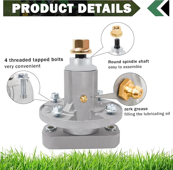 CheeMuii 2 Pack Lawn Mower Deck Spindles Fit for John Deere L100 L107 L108 L110 L111 L118 L120 L130 155C 190C Replace GY20050 GY20785 GX20250 42" 48" Deck Spindle with Tapped Bolts and Zerk