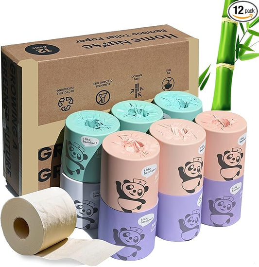 Home Nurse - Bamboo Toilet Paper, 4-ply 12 Rolls | Strong & Soft, Organic Natural Plant Based, Unbleached & Non Toxic, Tree Free Eco Friendly, Chemical Free, No Dust