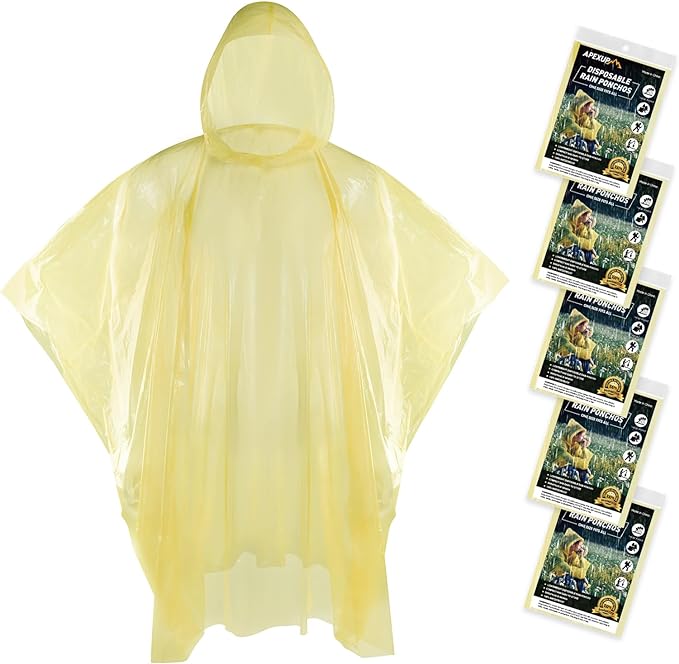 APEXUP Disposable Rain Ponchos for Adults, Emergency Rain Poncho for Camping Hiking Travelling