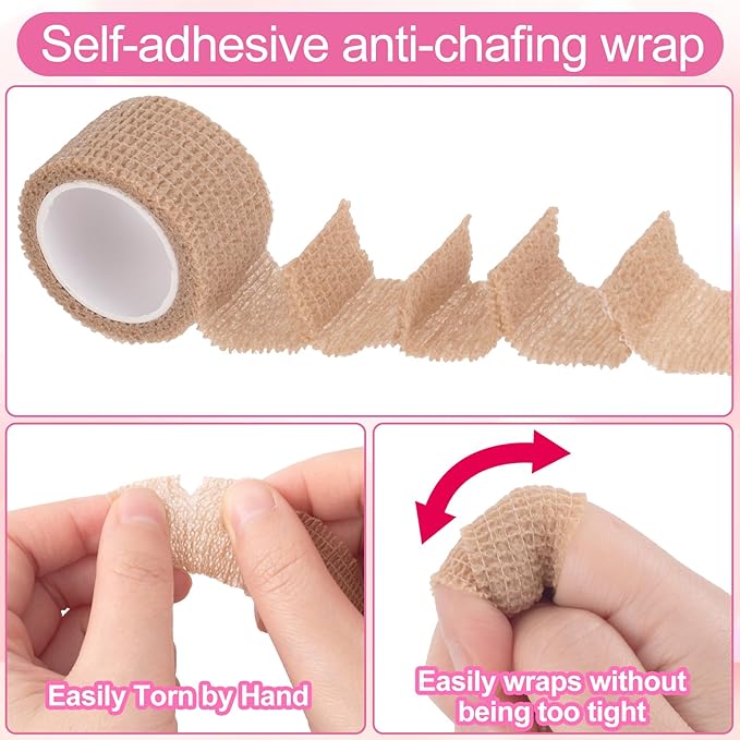 4 Rolls Self Adhesive Bandage Wraps, Elastic Cohesive Bandage Wrap, 0.98''x 2.18 Yards Breathable Protector Tape for Fingers Toes Ankles Wrists Knees- Skin Color