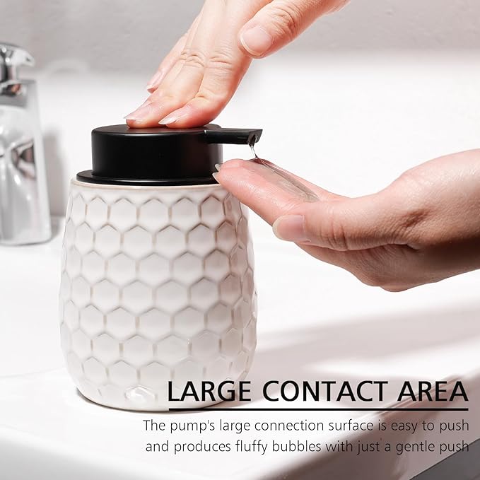 Soap Dispenser, 13 OZ Ceramic Liquid White Hand Soap Dispenser with Honeycomb Design for Kitchen or Bathroom, Refillable Dish Lotion Dispenser, ANTIS'S HOME