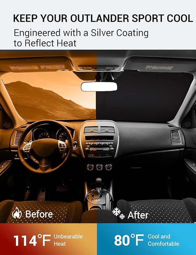 Proadsy 2025 Upgrade Windshield Sun Shade Custom Fit Mitsubishi Outlander Sport 2011-2024 2025 4-Layer Foldable Front Sunshade Protector Sun Visor Blocks UV Rays Keep Car Cooler