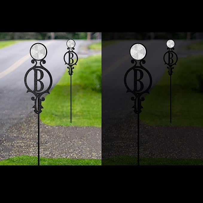 Touch of Class Pathways Reflective Driveway Marker Stake Set of Two for Outdoor Use | Custom Monogram Initial Design | Personalized Tall Reflector Set of 2 | Black Durable Finish