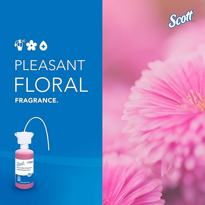 Scott Professional Foam Hand Soap with Moisturizers (11280), 1.5 L, Foaming, Pink, Floral Scent, Under-Counter Refills for Kimberly-Clark Professional Top Mounted Dispensers (2 Bottles)